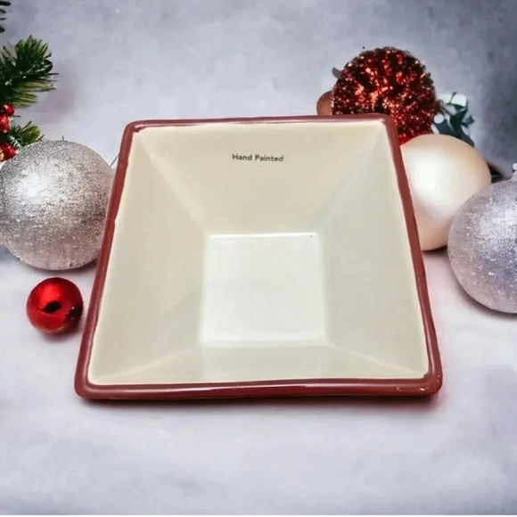 St. Nicholas Square Yuletide 6x6 square snack dish. Hand painted w/snowmen NWOT - Picture 5 of 8